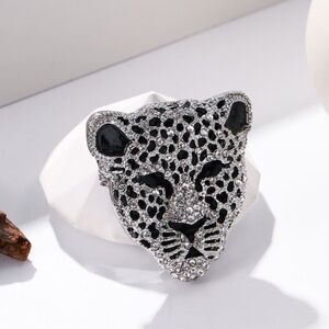 Elegant Silver and Black Panther Brooch